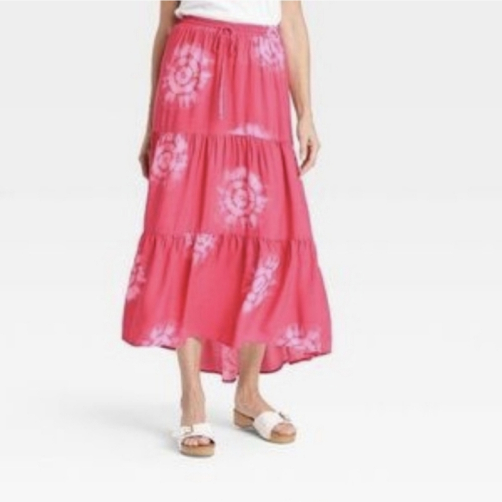 Knox Rose Woman's Tiered Midi A-line Skirt Tie Front